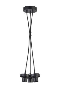 Zenth 18cm Satin Black 3 Light E27 1m Cluster Pendant (FRAME ONLY), Suitable For A Vast Selection Of Glass Shades