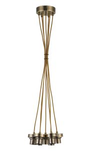 Zenth 26cm Antique Brass 7 Light E27 1.5m Cluster Pendant (FRAME ONLY), Suitable For A Vast Selection Of Glass Shades