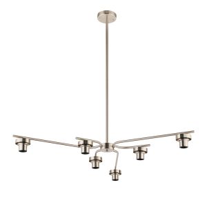 Zenth 108cm Satin Nickel 6 Light E27 Fixed 3 Arm Pendant (FRAME ONLY)