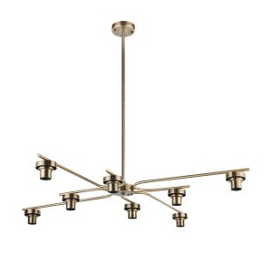 Zenth 120cm Antique Brass 8 Light E27 Fixed 4 Arm Pendant (FRAME ONLY)