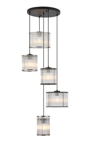 SPECIAL ITEM*** Zenth Satin Black 5 Light Round Multiple Pendant, With Mixed Glass Rod Shades Satin Black/Satin Nickel/Clear