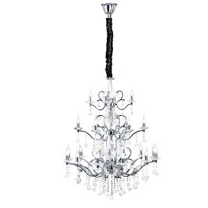 Zinta 100cm Pendant 3 Tier 22 Light E14 Polished Chrome/Crystal, (ITEM REQUIRES CONSTRUCTION/CONNECTION) Item Weight: 26.4kg