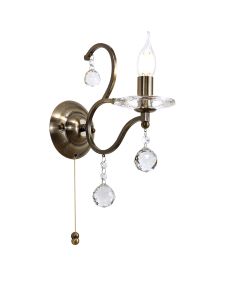 Zinta Wall Lamp Switched 1 Light E14 Antique Brass/Crystal