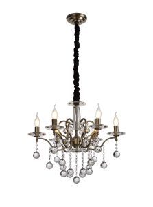 Zinta 60cm Pendant 6 Light E14 Antique Brass/Crystal