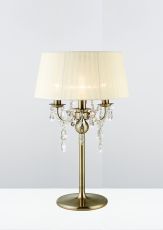 Olivia Table Lamp With Cream Shade 3 Light E14 Antique Brass/Crystal