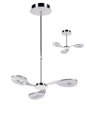 Juno 58cm Telescopic Convertible To Semi Flush 3 Light 15W LED 3000K, 1350lm, Satin Aluminium/Frosted Acrylic/Polished Chrome, 3yrs Warranty