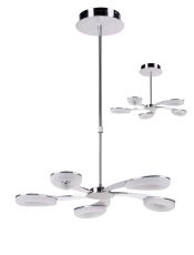 Juno 65cm Telescopic 5 Light 30W LED 3000K, 2700lm, Satin Aluminium/Frosted Acrylic/Polished Chrome, 3yrs Warranty