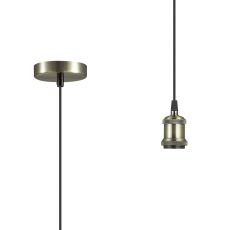 Dreifa 10cm 1.5m Suspension Kit 1 Light Antique Brass/Antique Base and Black Braided Cable, E27 Max 20W, c/w Ceiling Bracket (Maximum Load 1.5kg)