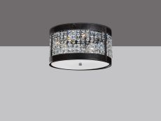Celsa 35cm Flush Ceiling 3 Light E14 Polished Chrome/Black Faux Leather/Crystal