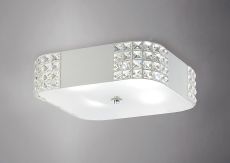 Denver Square Flush Ceiling 4 Light E27, Matt White/Frosted Glass/Polished Chrome