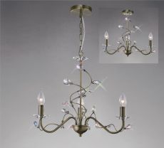 Willow 50cm Pendant WITHOUT SHADE 3 Light E14 Antique Brass/Crystal