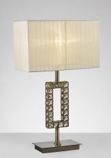 Florence Rectangle Table Lamp With Cream Shade 1 Light E27 Antique Brass/Crystal