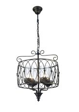 Malcolm 46cm Single Pendant 4 Light E27 Black/Gold With Clear Glass