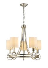 Isabella 64cm Pendant With Beige Shade 5 Light E14 Antique Silver/Teak Plated
