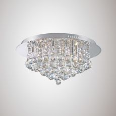 Dahlia Flush Ceiling, 45cm Round, 6 Light G9 Polished Chrome/Crystal