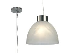 Hof 34.5cm Single Pendant 1 Light E27, Satin Nickel/Frosted Ribbed Glass Shade