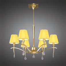 Siena 63cm Pendant Round 6 Light E14, Polished Brass With Amber Cream Shades And Clear Crystal
