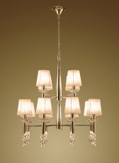 Tiffany 85cm Pendant 2 Tier 12+12 Light E14+G9, French Gold With Soft Bronze Shades & Clear Crystal