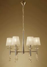 Tiffany 66cm Pendant 6+6 Light E14+G9, French Gold With Cream Shades & Clear Crystal