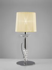 Tiffany Table Lamp 1+1 Light E14+G9, Polished Chrome With Cream Shade & Clear Crystal