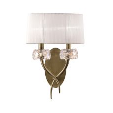 Loewe Wall Lamp Switched 2 Light E14, Antique Brass With White Shade