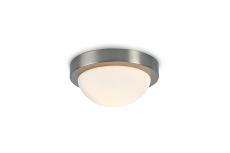 Porter 21.5cm IP44 1 Light E27 21cm Flush Ceiling Light, Satin Nickel With Opal White Glass