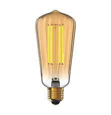 Classic Style LED Tradition Tip/S ST64 E27 Dimmable 6.5W 2100K Extra Warm White, 350lm, Gold Ripple Glass, 3yrs Warranty