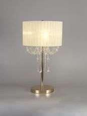 Freida Table Lamp With Ivory Cream Shade 3 Light E14 French Gold/Crystal