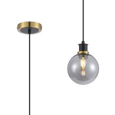 Jestero 1.3m Pendant, 1 Light E14 With 15cm Round Glass Shade, Brass, Smoke Plated & Satin Black