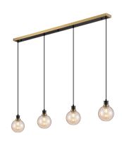 Jestero 1.3m Linear Pendant, 4 Light E14 With 15cm Round Segment Glass Shade, Brass, Amber Plated & Satin Black