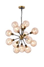 Jestero 78cm Pendant, 14 Light E14 With 15cm Round Segment Glass Shade, Brass, Amber Plated & Satin Black