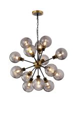 Jestero 78cm Pendant, 14 Light E14 With 15cm Round Segment Glass Shade, Brass, Smoke Plated & Satin Black