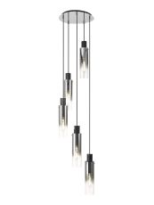 Formonix 41cm Round Pendant, 5 Light Adjustable E27, Black/Smoke Fade Glass