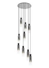 Formonix 65cm Round Pendant, 9 Light Adjustable E27, Black/Smoke Fade Glass