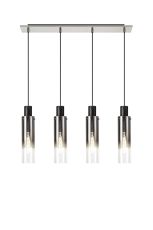 Formonix Linear Pendant, 4 Light Adjustable E27, Black/Smoke Fade Glass