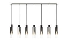 Formonix Linear Pendant, 7 Light Adjustable E27, Black/Smoke Fade Glass