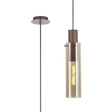 Formonix 13cm Single Pendant, 1 Light Adjustable E27, Mocha / Amber Glass