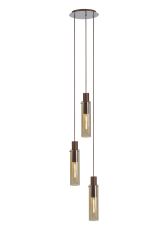 Formonix 32cm Round Pendant, 3 Light Adjustable E27, Mocha / Amber Glass