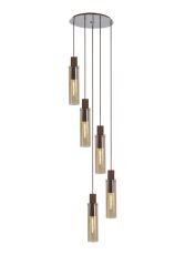 Formonix 41cm Round Pendant, 5 Light Adjustable E27, Mocha / Amber Glass