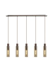 Formonix Linear Pendant, 5 Light Adjustable E27, Mocha / Amber Glass