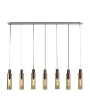 Formonix Linear Pendant, 7 Light Adjustable E27, Mocha / Amber Glass