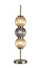 Gualtier Table Lamp, 3 x G9, Antique Brass/Smoked & Amber Glass