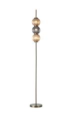Gualtier Floor Lamp, 3 x G9, Antique Brass/Smoked & Amber Glass