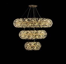 Hiphonic 140cm 3 Tier 60cm + 1m + 1.4m Pendant, 12 + 26 + 36 Light G9 French Gold/Crystal, Item Weight: 37.6kg