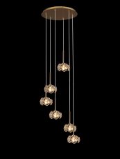 Hiphonic 47cm 6 Light G9 2.5m Round Multiple Pendant With French Gold And Crystal Shade