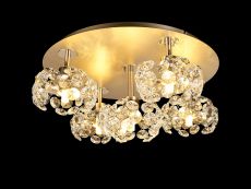 Hiphonic 45cm Round 5 Light G9 Flush Light With French Gold And Crystal Shade