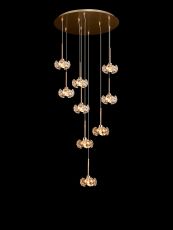 Hiphonic 50cm 9 Light G9 Universal 2.5m Round Multiple Pendant And Crystal Shade, French Gold