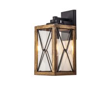 Saltimbocca Large Wall Lamp, 1 x E27, Wood Effect & Black/Clear Glass, IP54, 2yrs Warranty