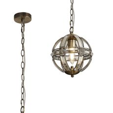 Koka 22cm Extra Small Round Pendant, 1 Light E27, Antique Brass