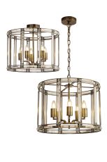 Koka 48cm Round Drum Pendant/Semi Ceiling, 5 Light E27, Antique Brass